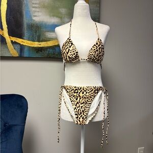 XCVI Tan and Black Bikini with Adjustable Ties